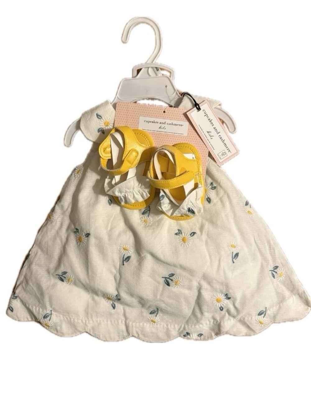 Cupcakes and Cashmere Baby Girl Daisy Embroidered Dress, Diaper Cover, & Shoes